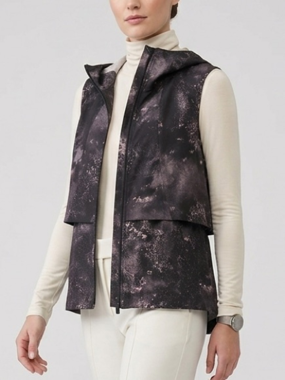 Nanette Lepore Acid Wash Hooded Tech Vest Small Petite | Adjustable Waist SP
